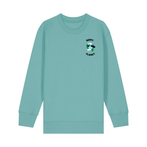 Happy planet with Map - Unisex Children Crew Neck Sweatshirt - Image 10