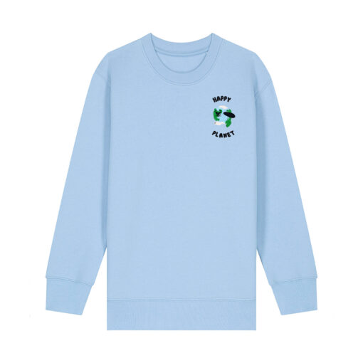 Happy planet with Map - Unisex Children Crew Neck Sweatshirt - Image 5